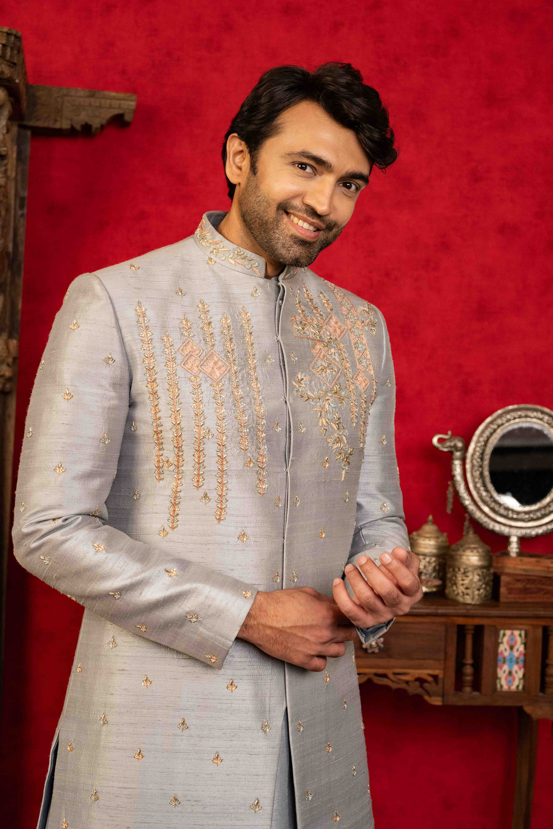SLATE GREY INDO-WESTERN SET