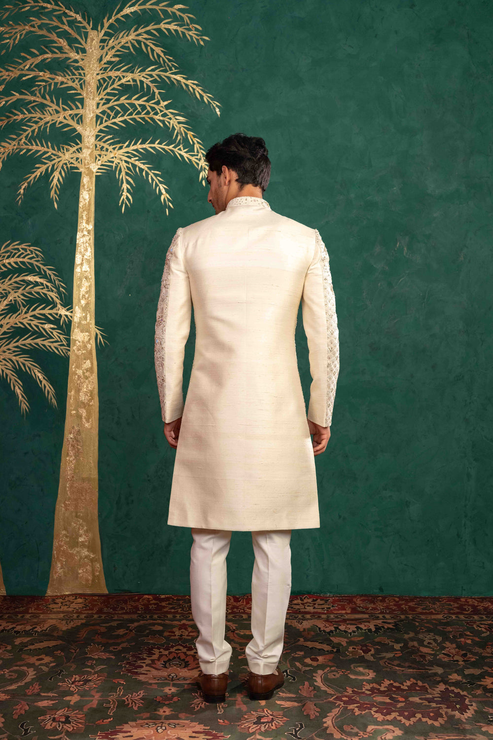 SOFT IVORY MULTI COLOURED SHERWANI