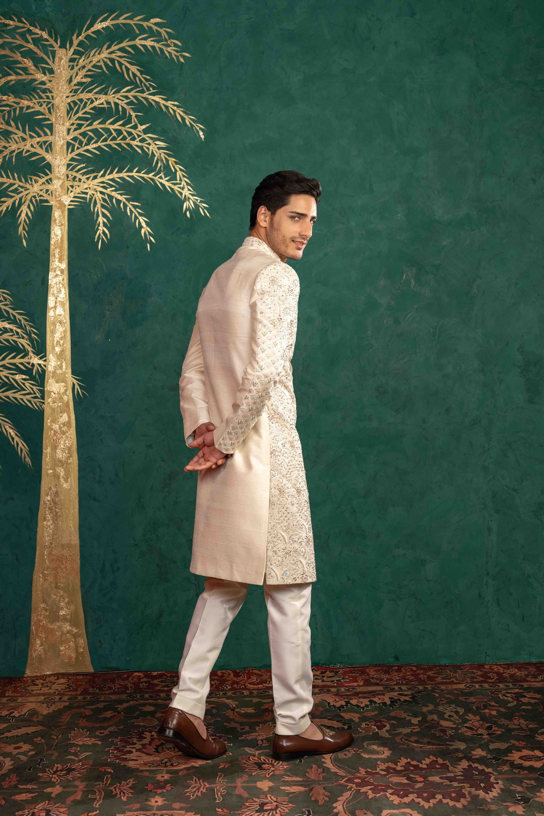 SOFT IVORY MULTI COLOURED SHERWANI – Image 15