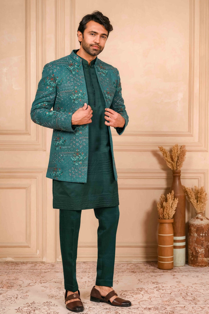 Sea Green Jodhpuri Kurta Set with Embroidery