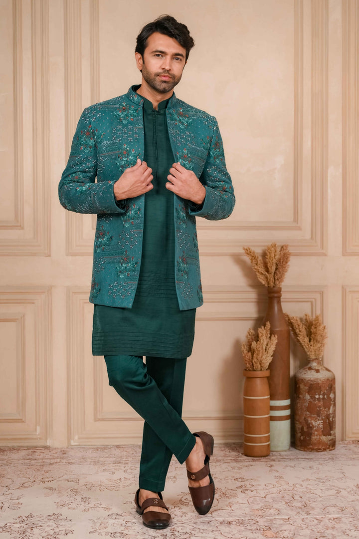 Sea Green Jodhpuri Kurta Set with Embroidery