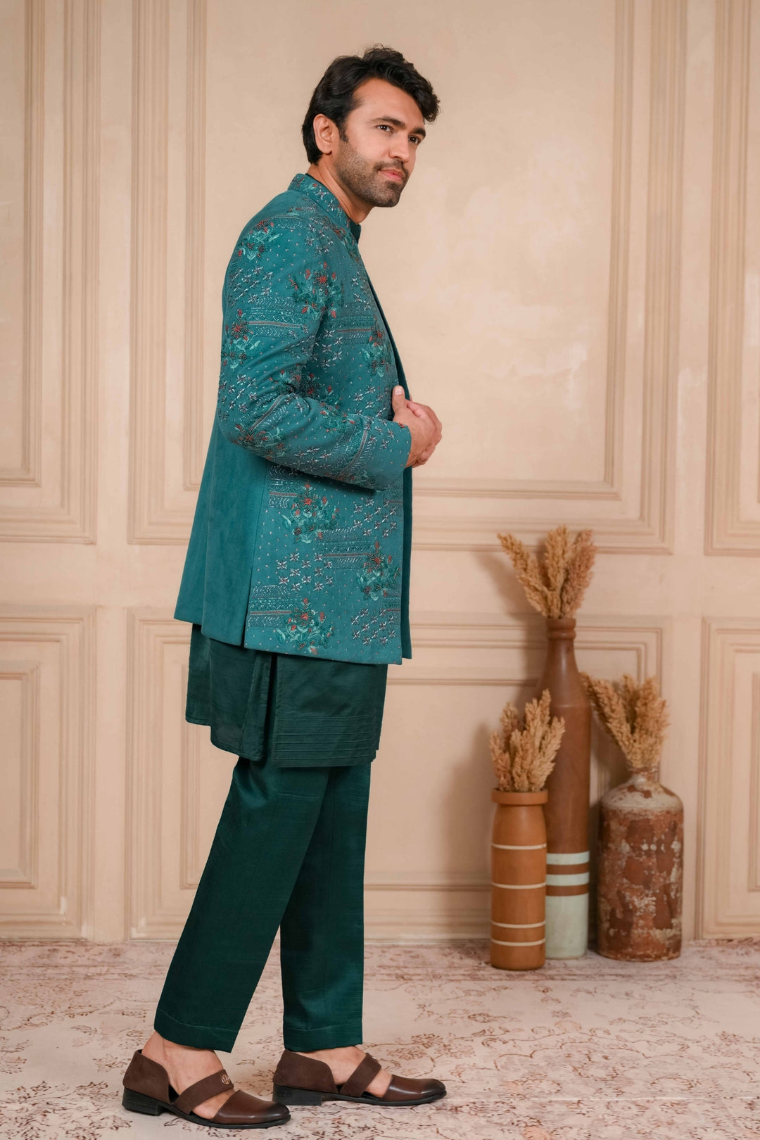 Sea Green Jodhpuri Kurta Set with Embroidery – Image 8