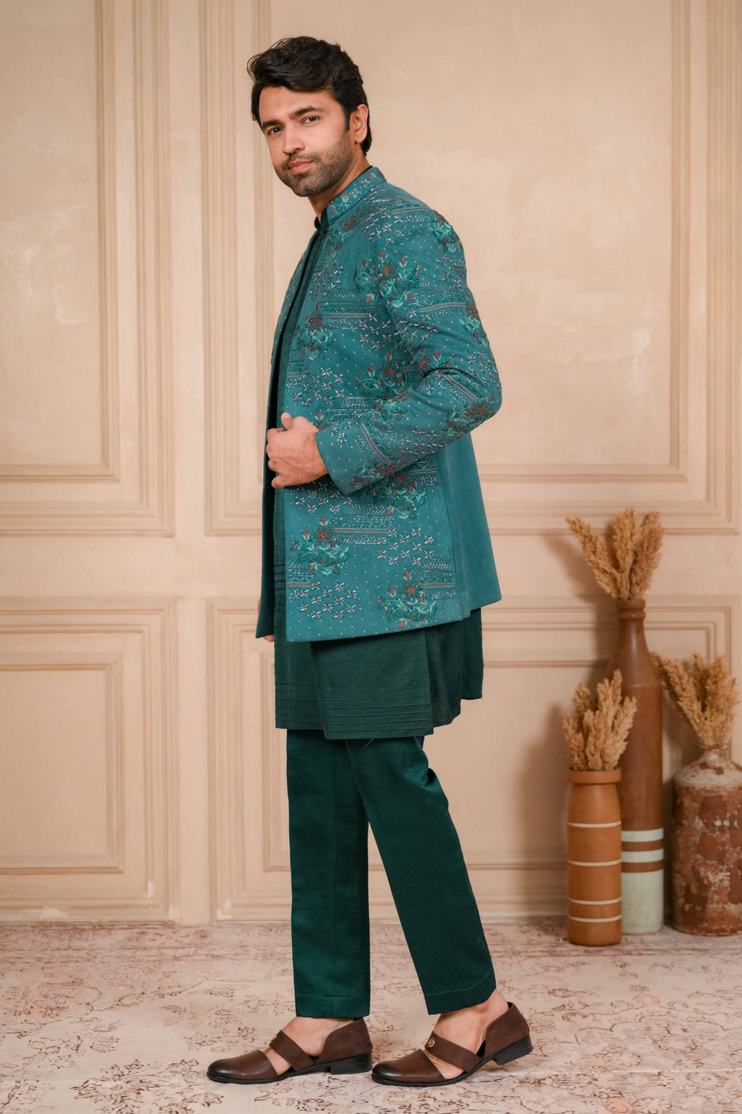 Sea Green Jodhpuri Kurta Set with Embroidery – Image 5