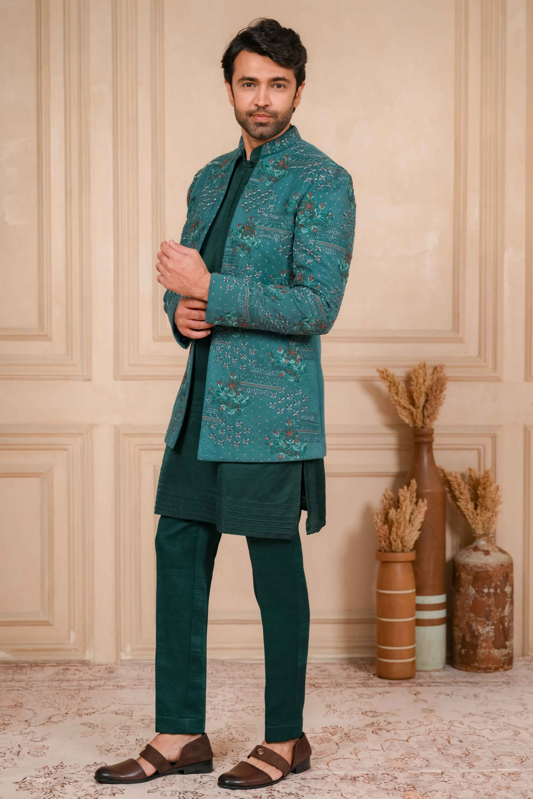 Sea Green Jodhpuri Kurta Set with Embroidery – Image 6