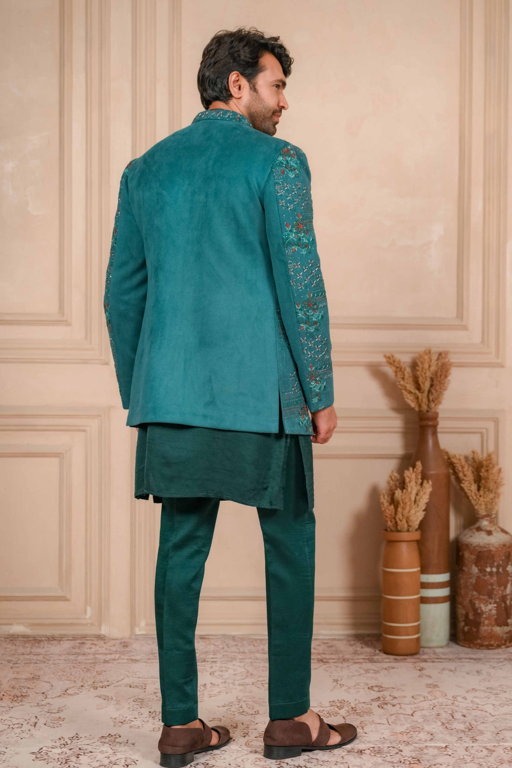 Sea Green Jodhpuri Kurta Set with Embroidery
