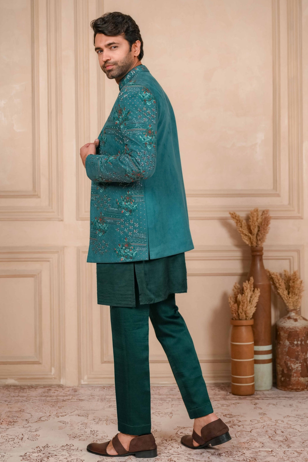 Sea Green Jodhpuri Kurta Set with Embroidery – Image 7