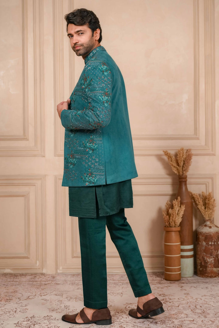 Sea Green Jodhpuri Kurta Set with Embroidery