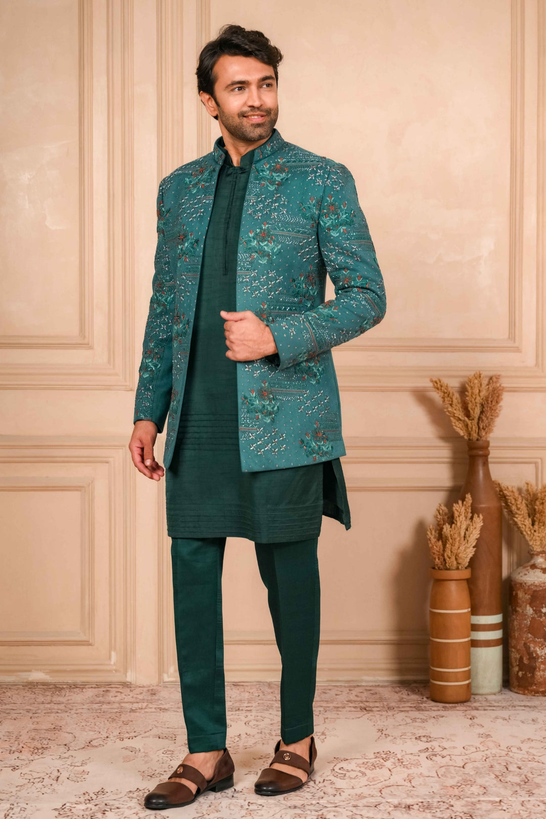 Sea Green Jodhpuri Kurta Set with Embroidery – Image 4