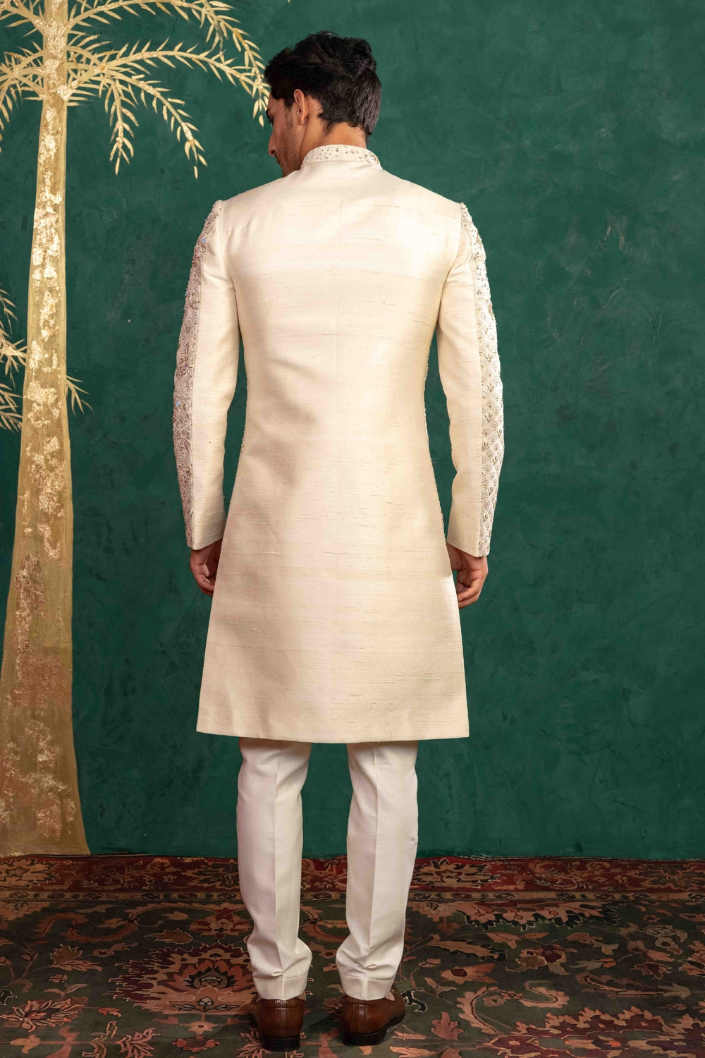 Soft Ivory Multi Coloured Sherwani