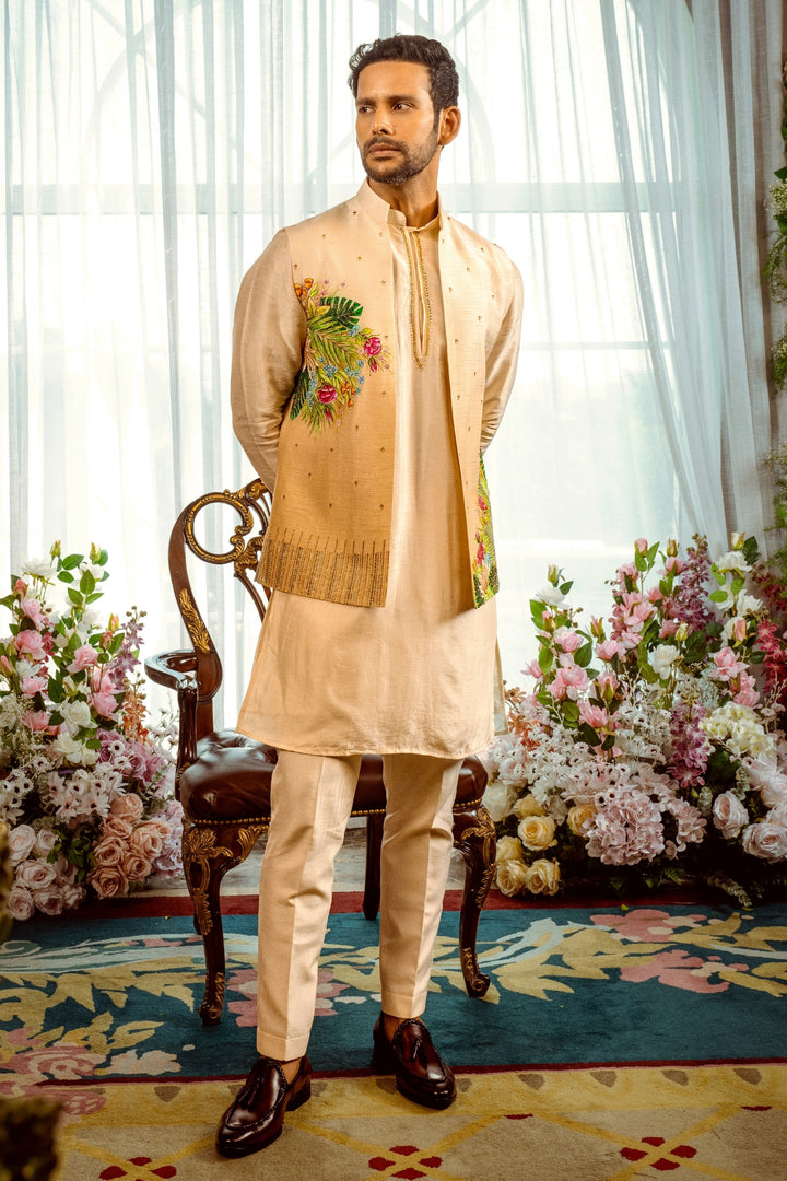 Tropical Elegance Kurta-Koti Set