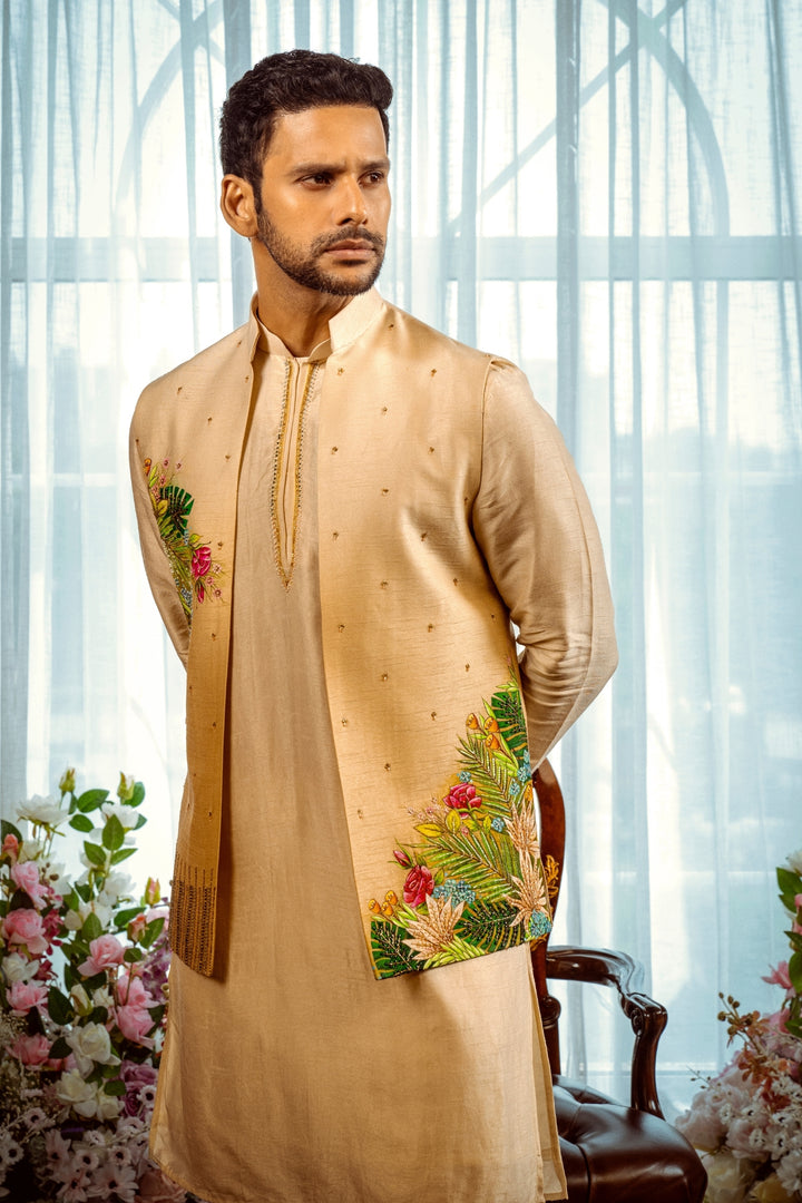 Tropical Elegance Kurta-Koti Set
