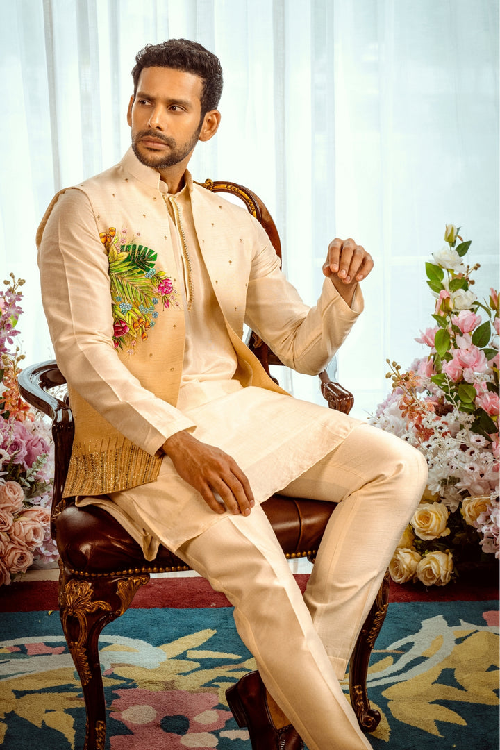 Tropical Elegance Kurta-Koti Set