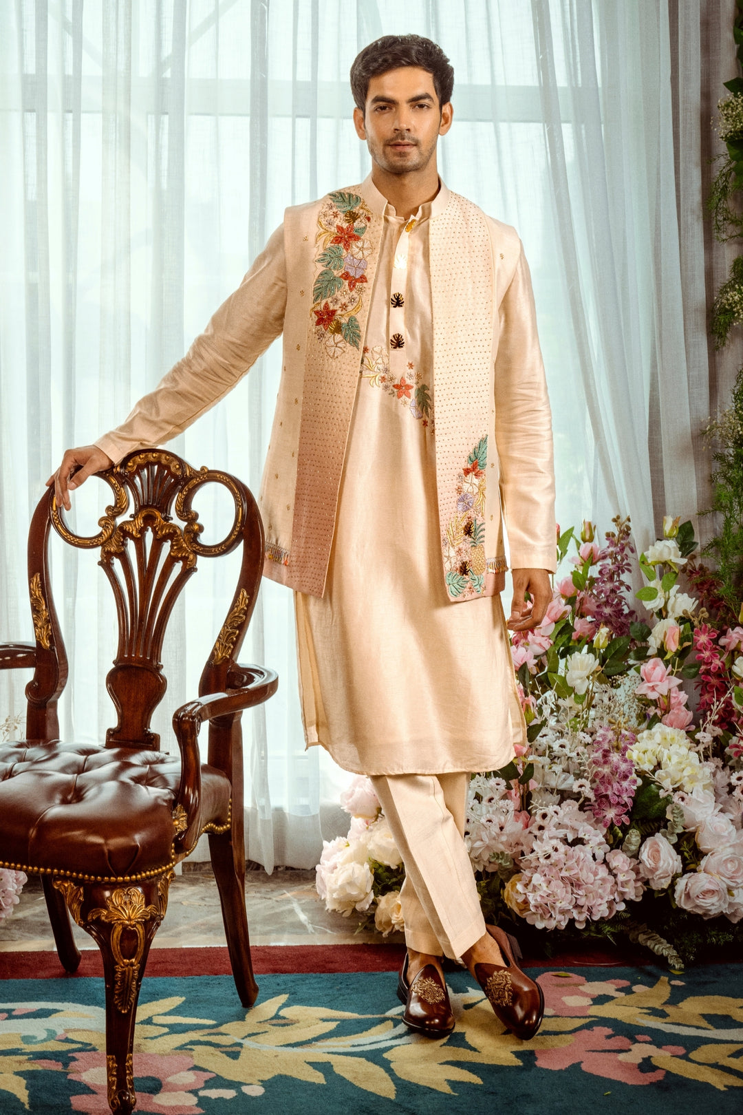 Tropical Elegance Kurta Koti Set