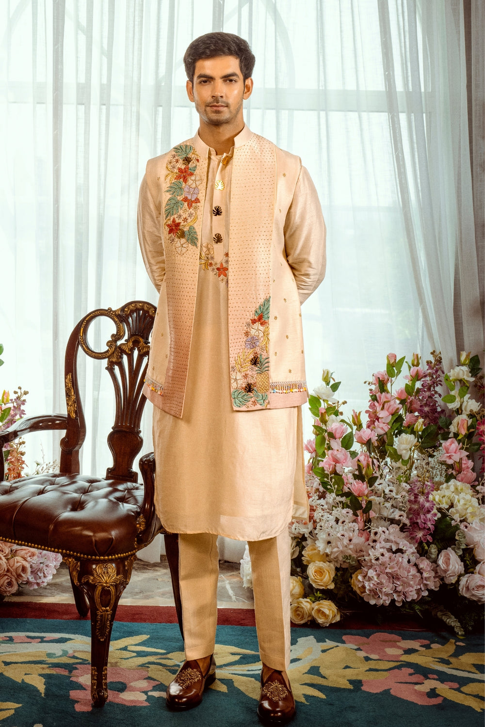 Tropical Elegance Kurta Koti Set