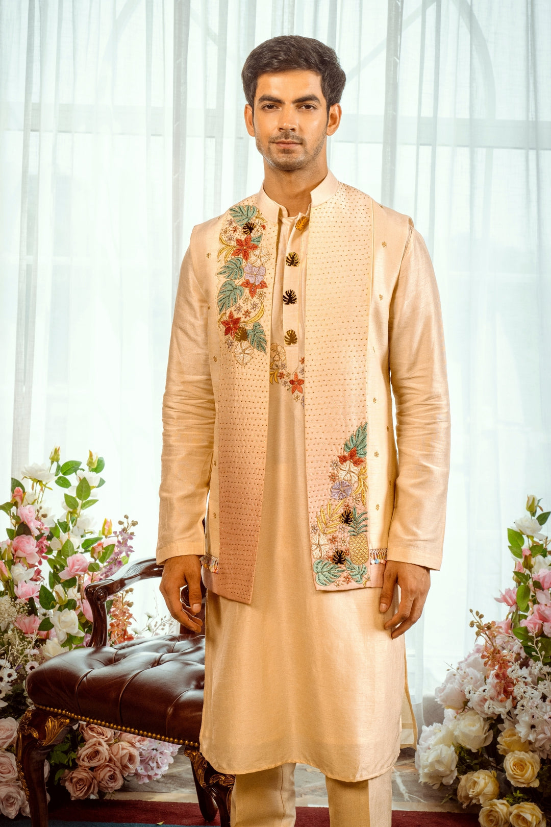 Tropical Elegance Kurta Koti Set – Image 3