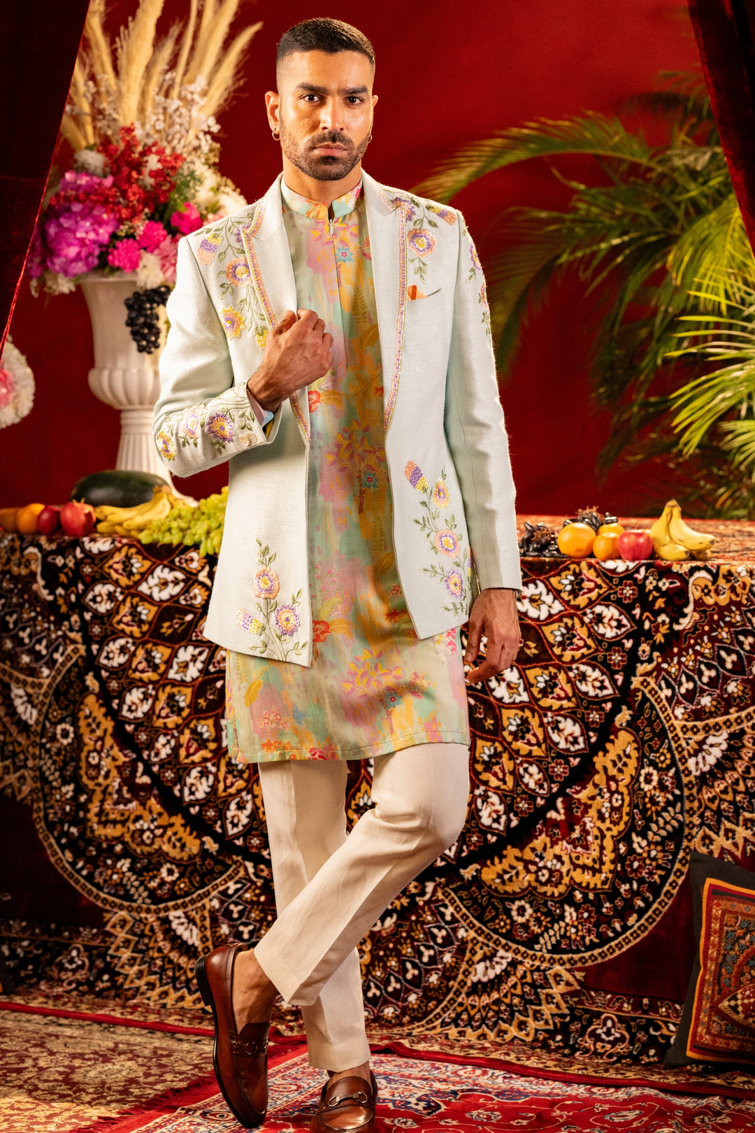 Whimsical Bloom: Printed Kurta & Embroidered Blazer