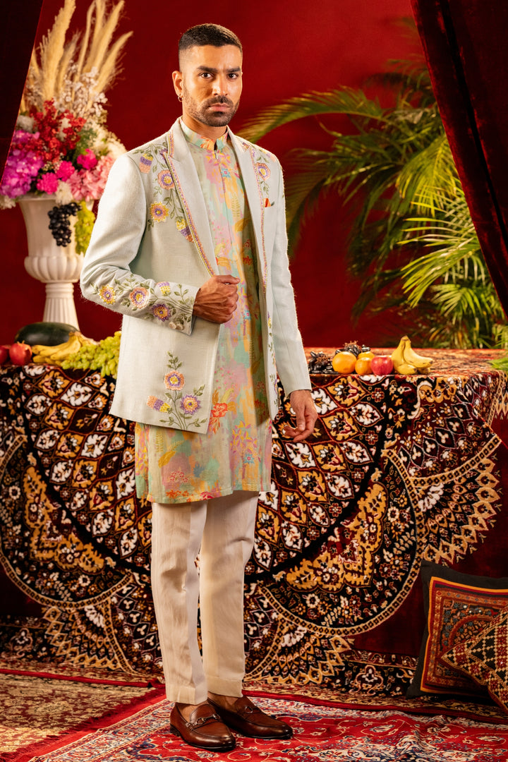 Whimsical Bloom: Printed Kurta & Embroidered Blazer