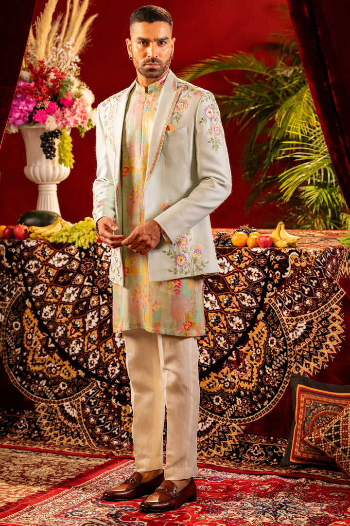 Whimsical Bloom: Printed Kurta & Embroidered Blazer