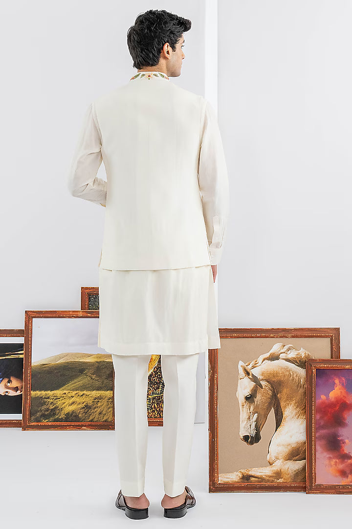 White Dupion Silk Machine & Hand Embroidered Jacket Set – Image 4
