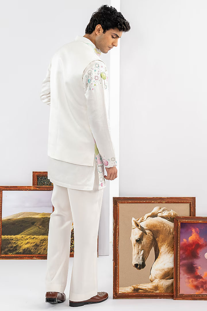 White Japanese Fabric Embroidered Jacket Set – Image 4