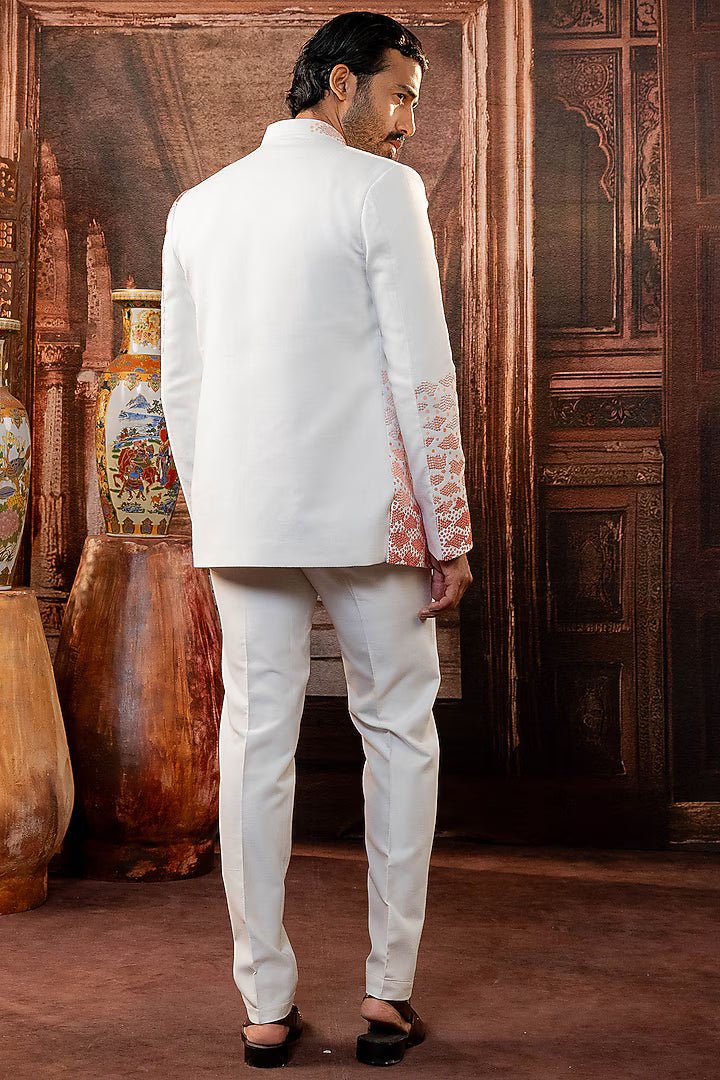 White LSetinen Silk Handpainted Jacket – Image 3