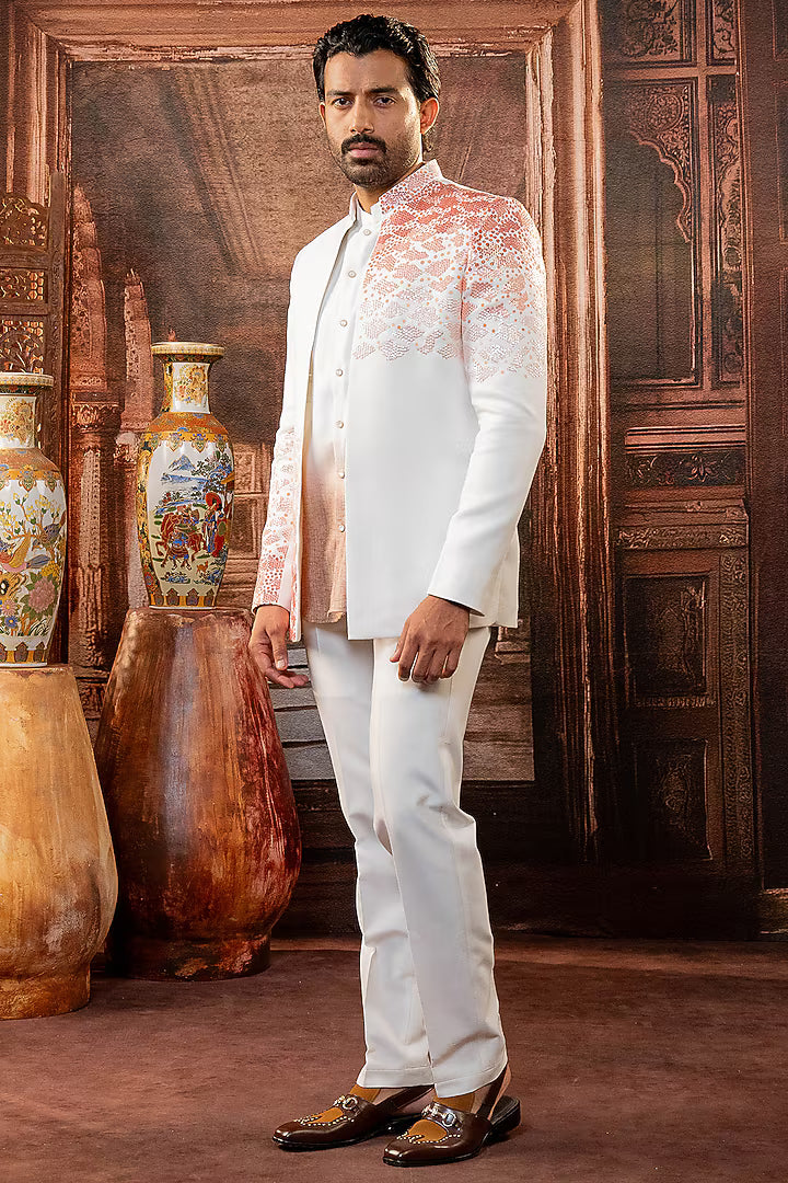 White LSetinen Silk Handpainted Jacket