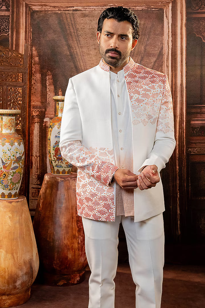 White LSetinen Silk Handpainted Jacket – Image 1