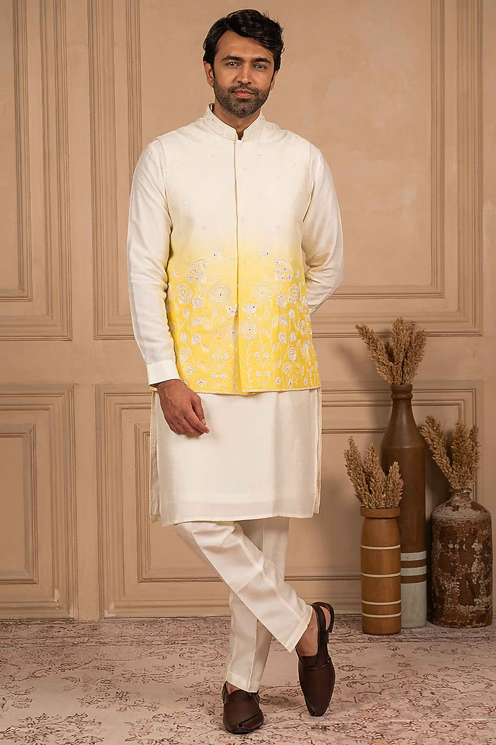 White to Yellow Ombre Koti-Kurta Set