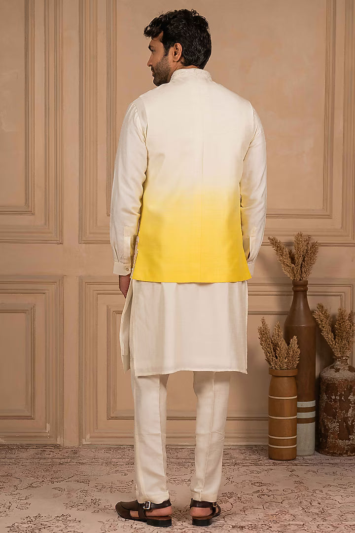 White to Yellow Ombre Koti-Kurta Set