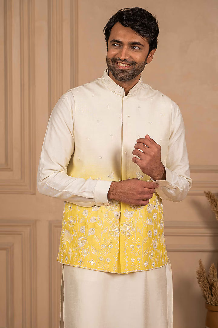 White to Yellow Ombre Koti-Kurta Set – Image 2