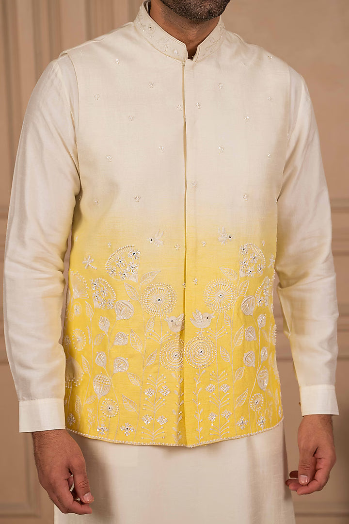 White to Yellow Ombre Koti-Kurta Set