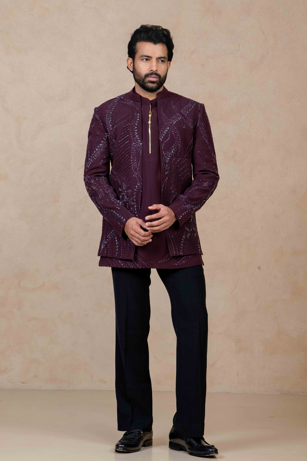Wine - Cutdana & Pearls - Polyester Lycra - Jodhpuri – Image 1