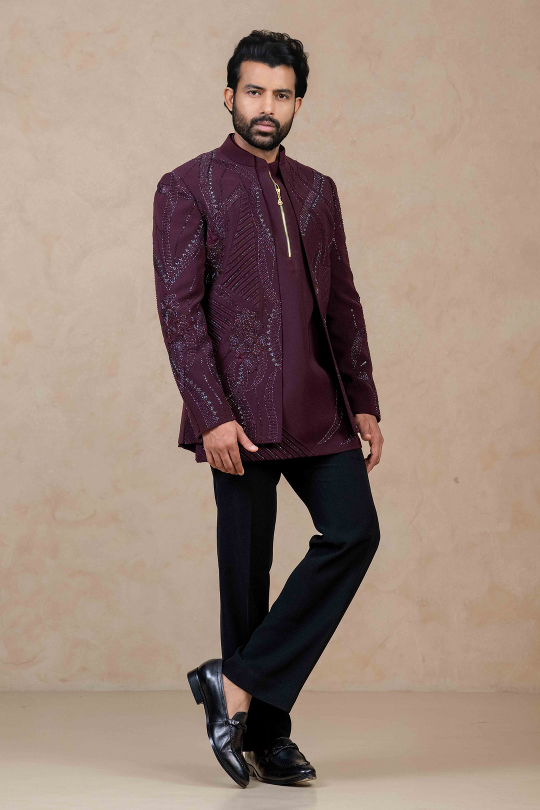 Wine - Cutdana & Pearls - Polyester Lycra - Jodhpuri – Image 5