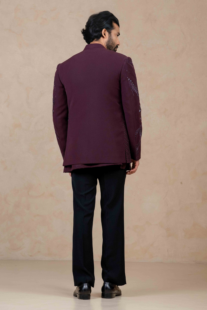 Wine - Cutdana & Pearls - Polyester Lycra - Jodhpuri