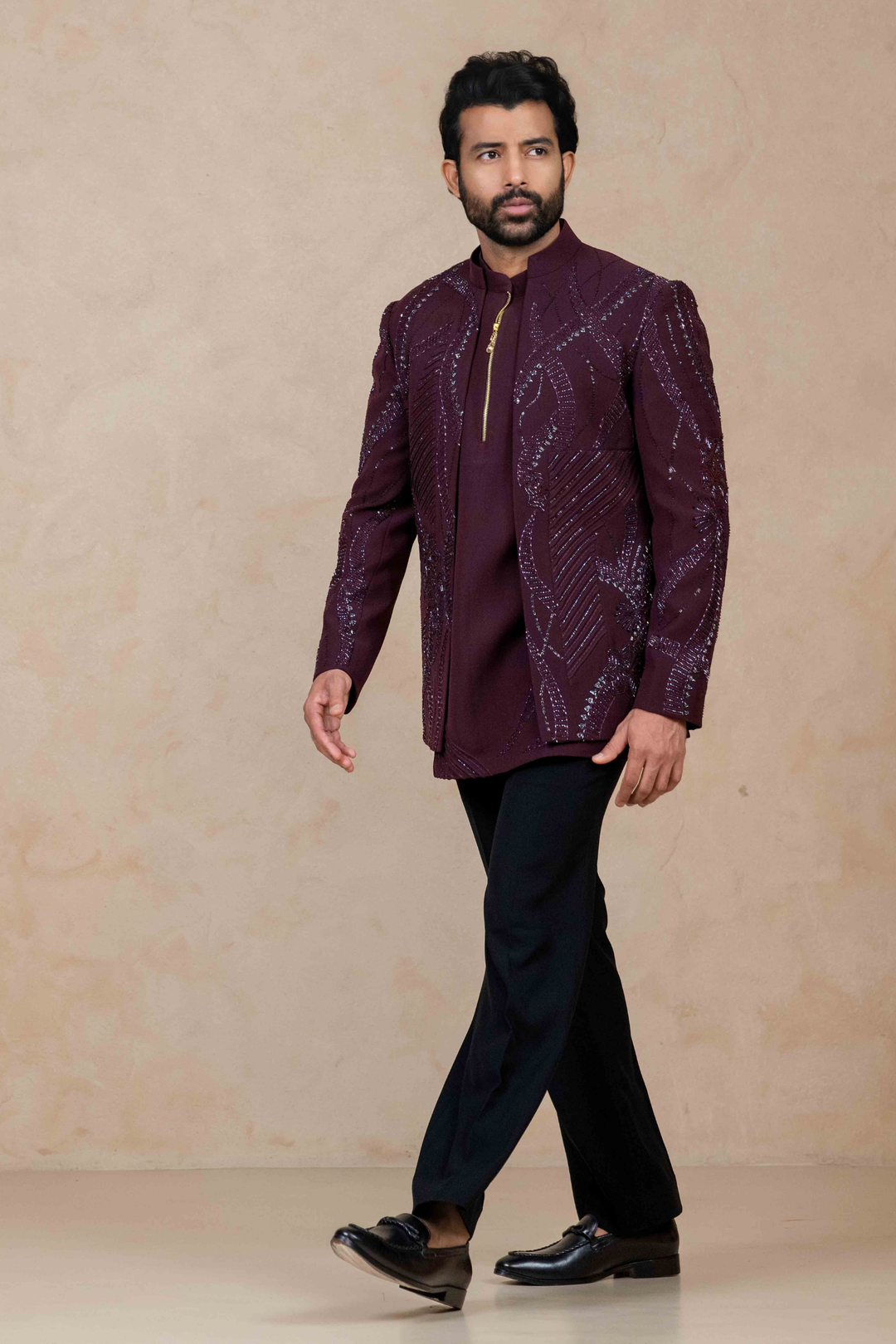 Wine - Cutdana & Pearls - Polyester Lycra - Jodhpuri – Image 6