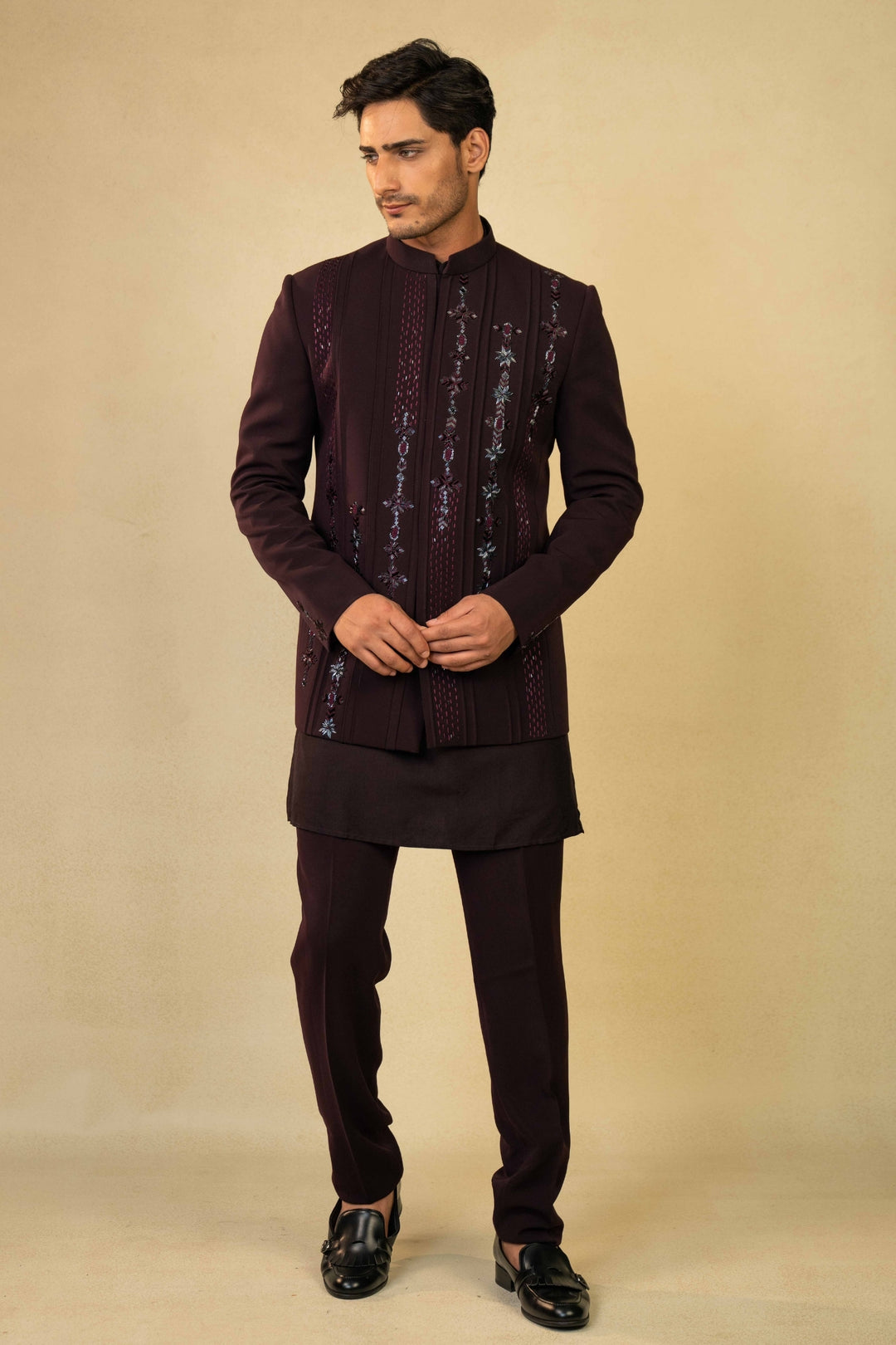 Wine Jodhpuri Set