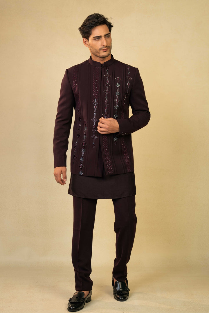Wine Jodhpuri Set