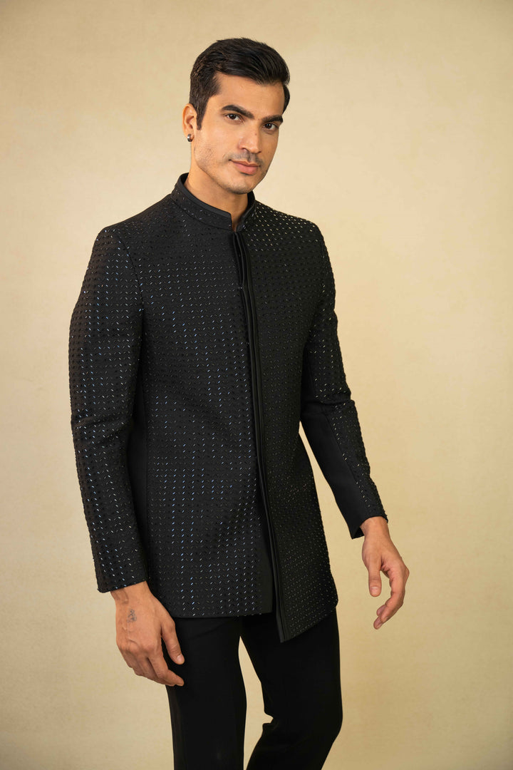 a black jodhpuri with hand embroidery