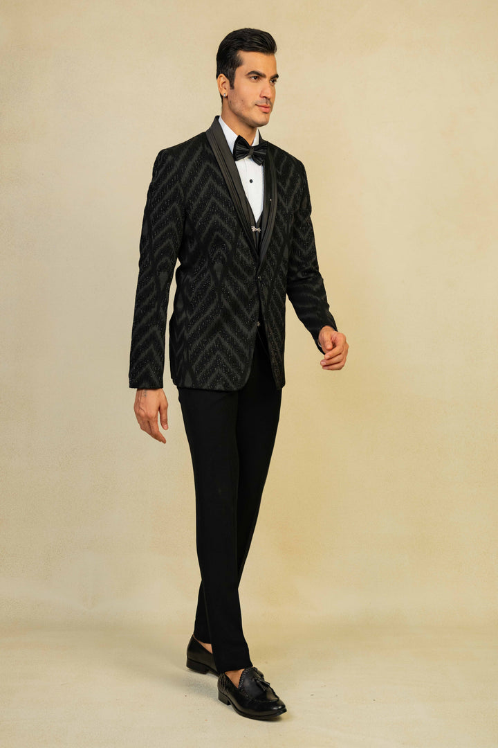 a black tuxedo with embroidery