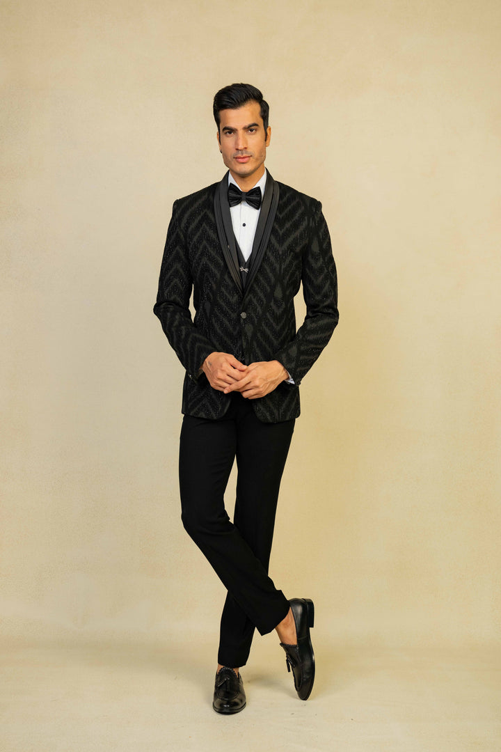 a black tuxedo with embroidery
