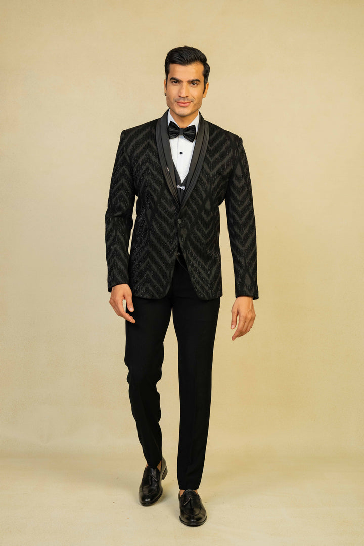 a black tuxedo with embroidery