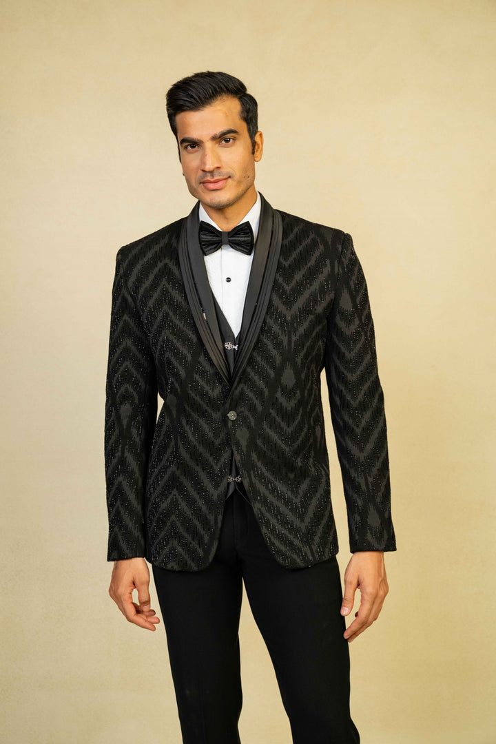 a black tuxedo with embroidery