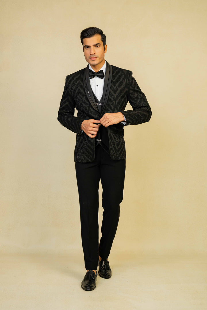 a black tuxedo with embroidery