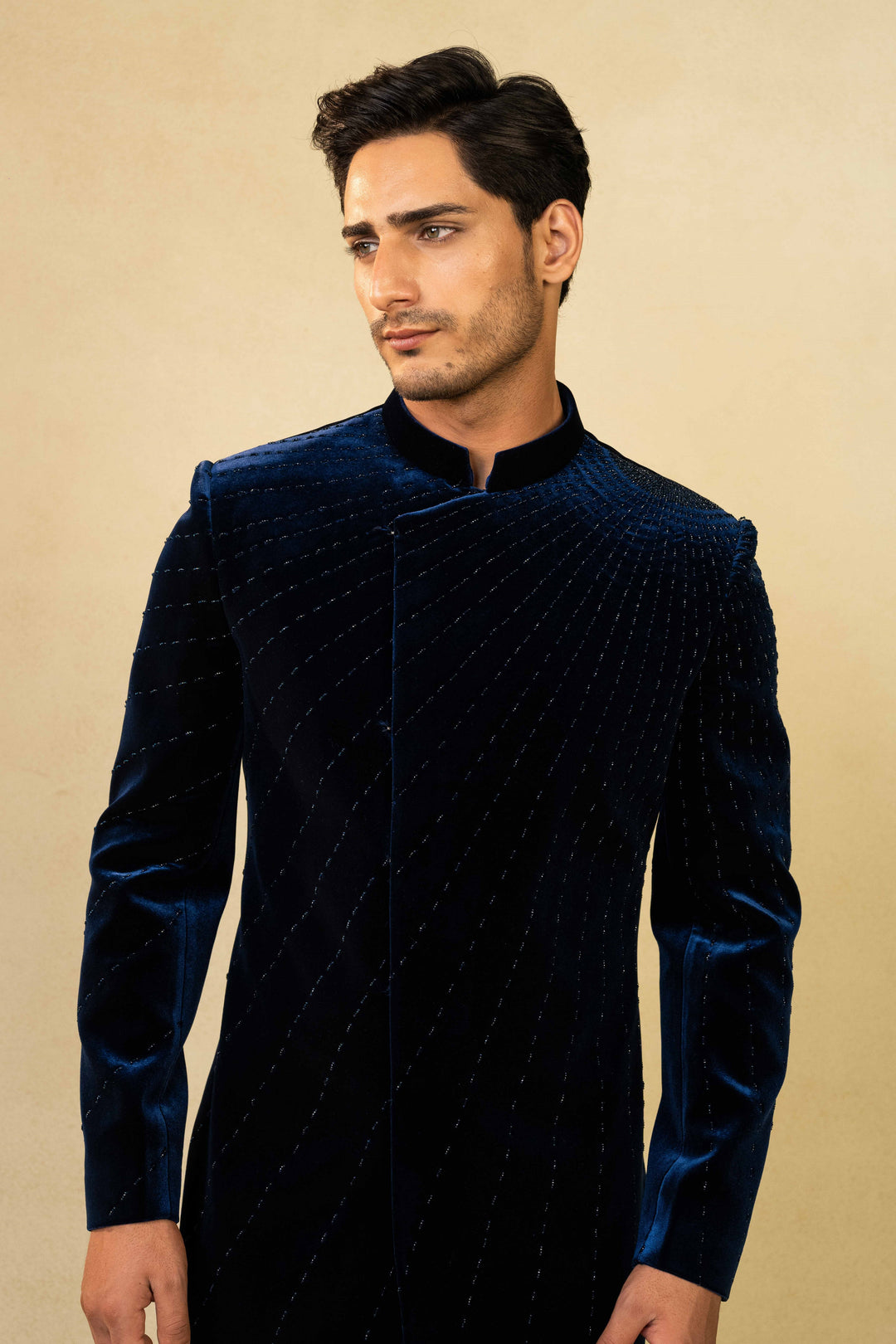 asymmetric Indo-western with pearl embroidery