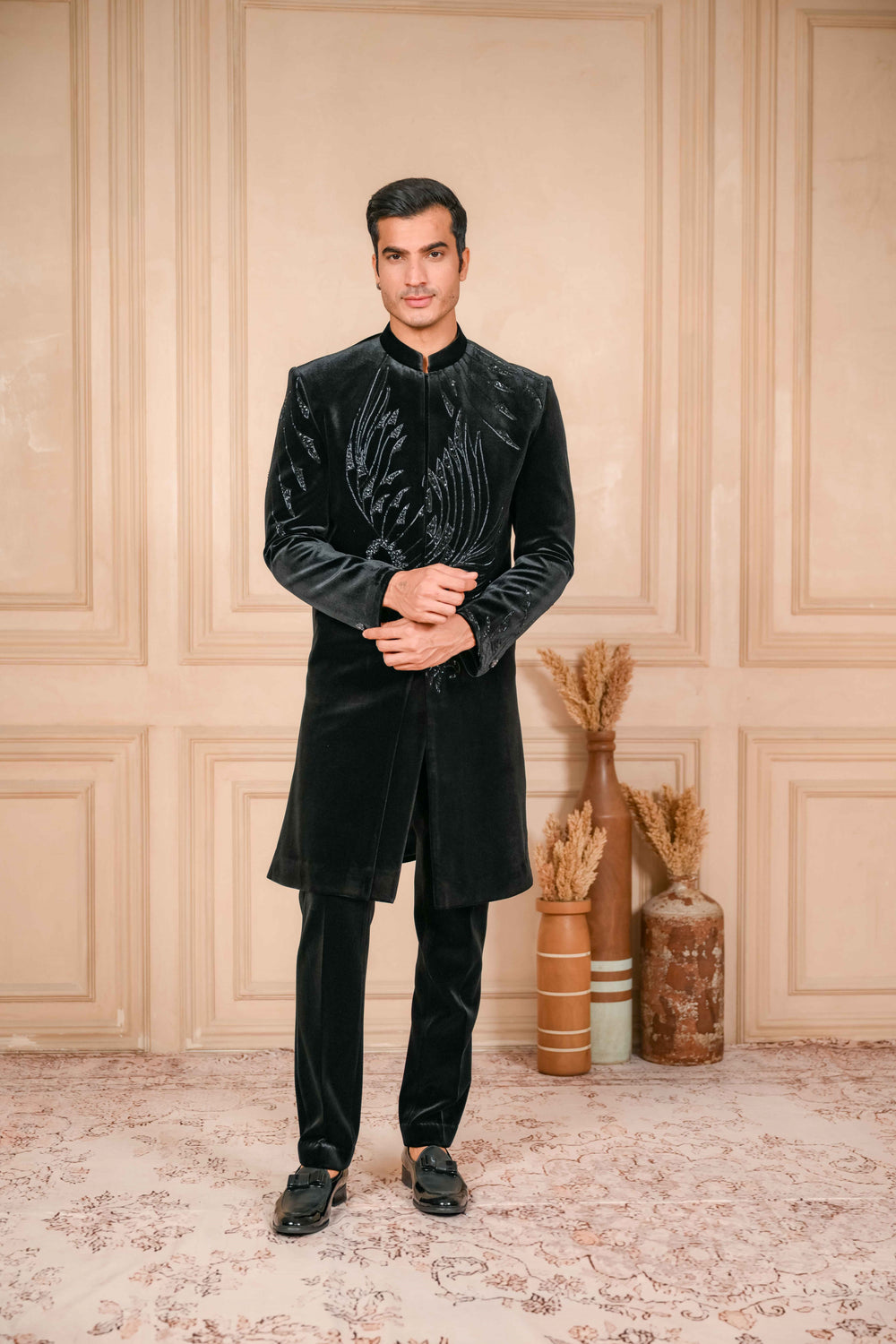 Black Classic Glimmery Hand Embroidered Indo-Western