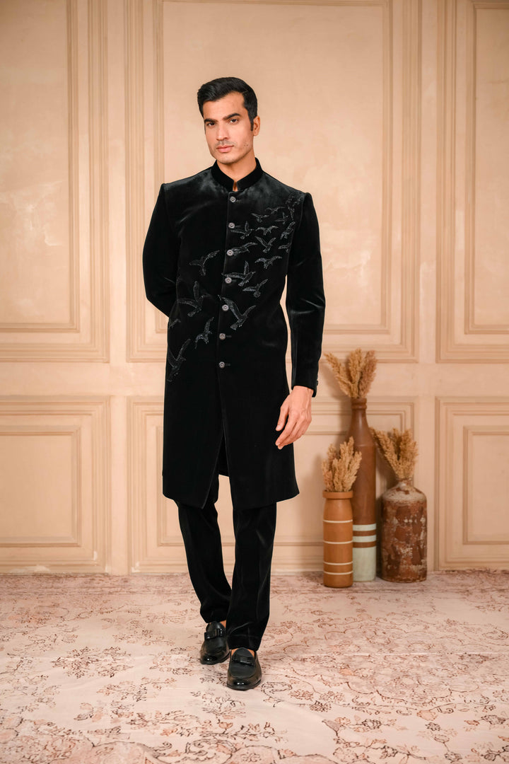black classic hand embroidered glimmery indo-western set
