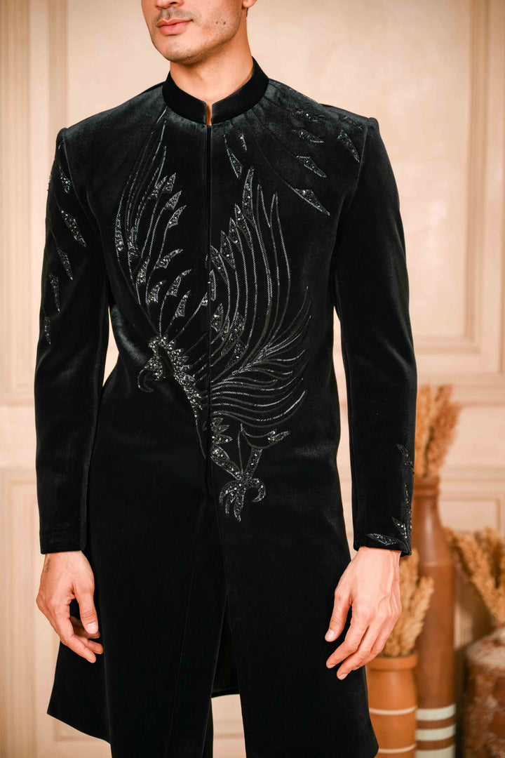 black classic hand embroidered glimmery indo-western set