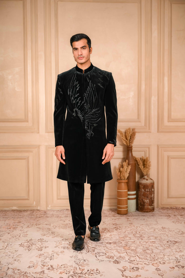 black classic hand embroidered glimmery indo-western set