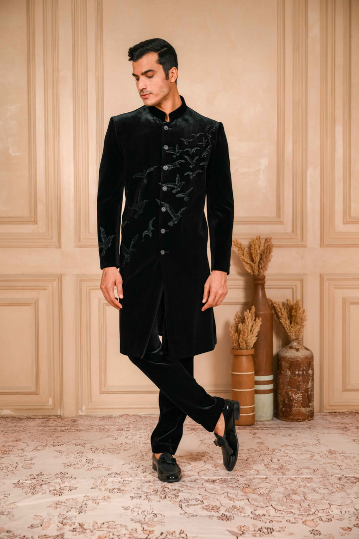black classic hand embroidered glimmery indo-western set