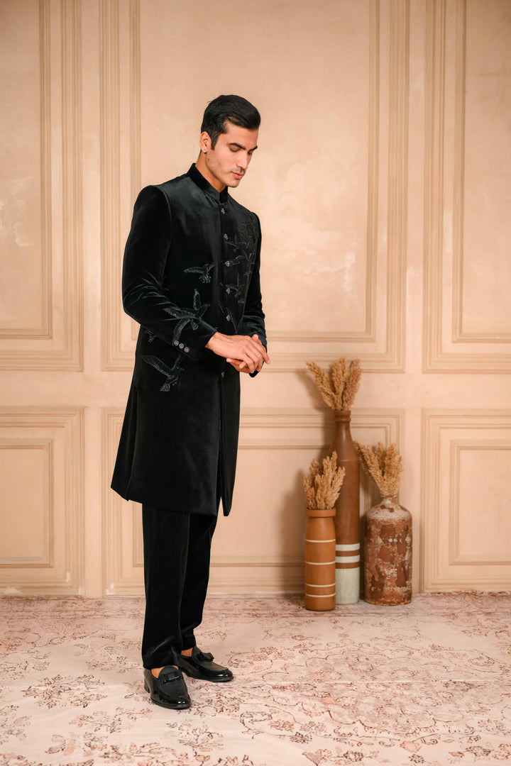 black classic hand embroidered glimmery indo-western set